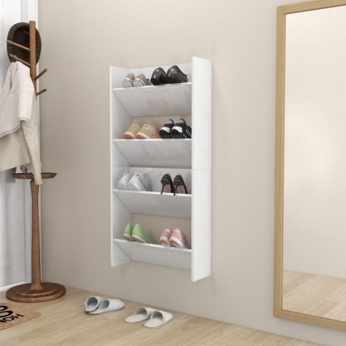 Væghængte skoskabe 2 stk. 60x18x60 cm spånplade hvid højglans