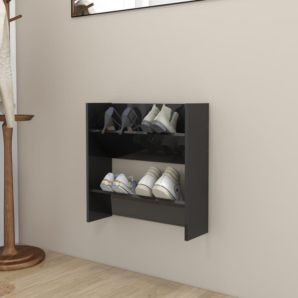 Væghængt skoskab 60x18x60 cm spånplade sort højglans