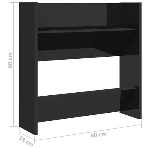 Væghængt skoreol 60x18x60 cm konstrueret træ sort højglans
