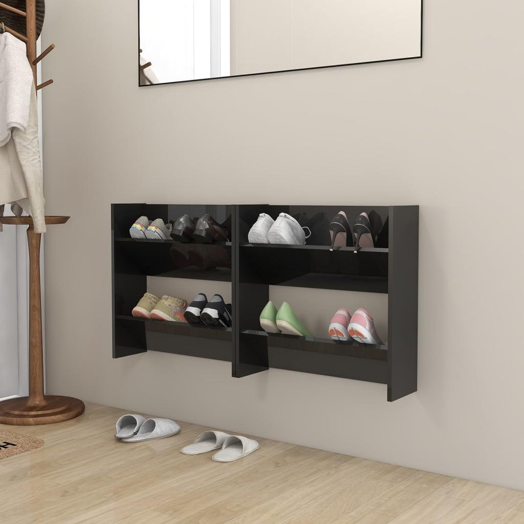 Væghængte skoskabe 2 stk. 60x18x60 cm spånplade sort højglans