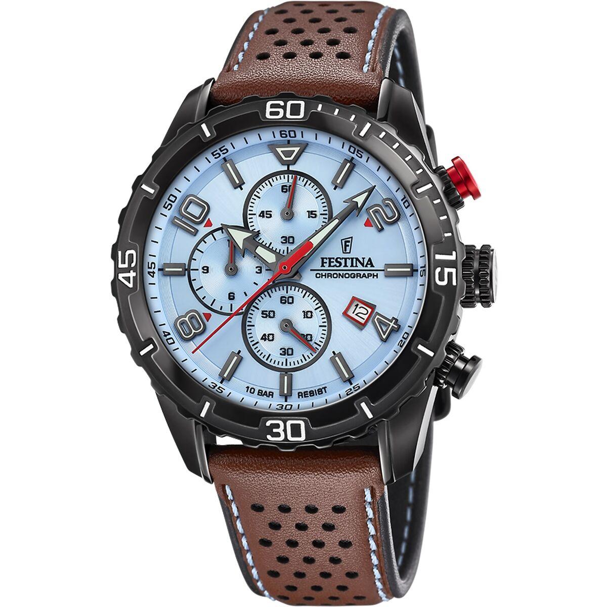 Festina F20519/1 herreur - kronograf, blå skive, læderrem billede