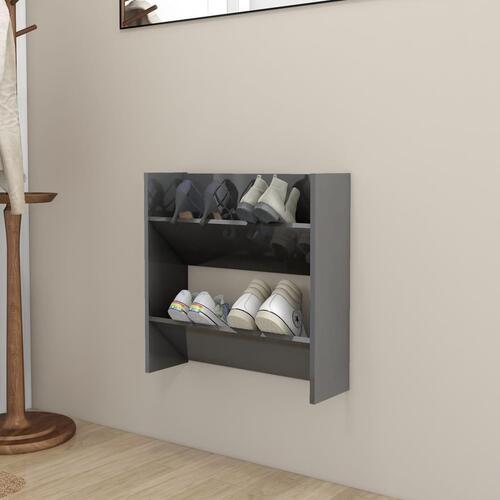 Væghængt skoreol 60x18x60 cm konstrueret træ grå højglans