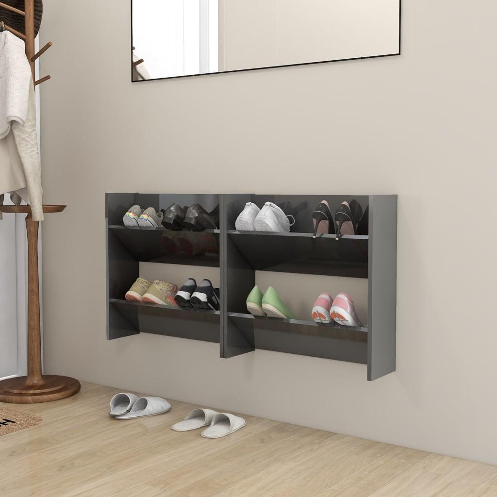 Væghængte skoskabe 2 stk. 60x18x60 cm spånplade grå højglans