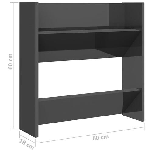 Væghængt skoreol 2 stk. 60x18x60cm konstrueret træ grå højglans
