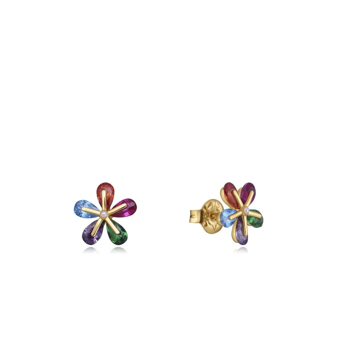 Øreringe til kvinder - blomster, multicolor, sterling sølv 925 billede