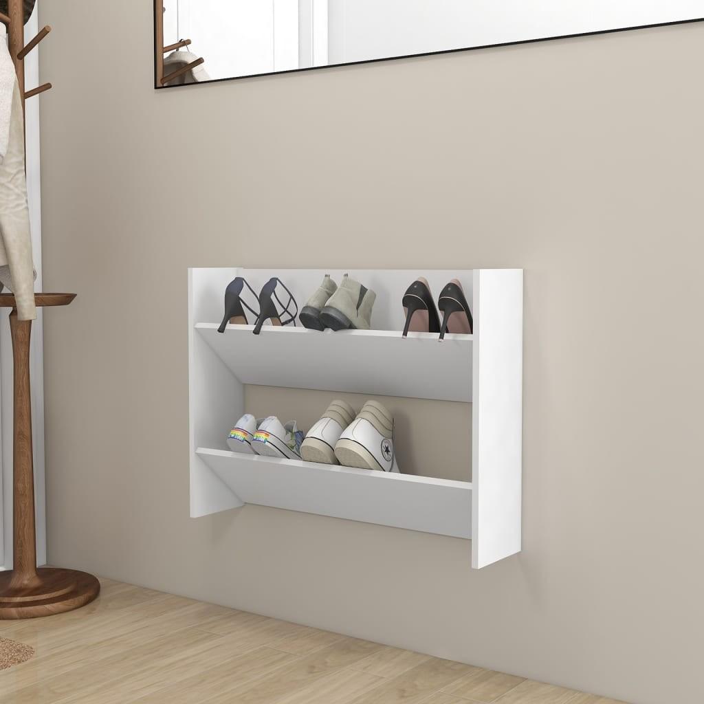 Væghængt skoskab 80x18x60 cm konstrueret træ hvid