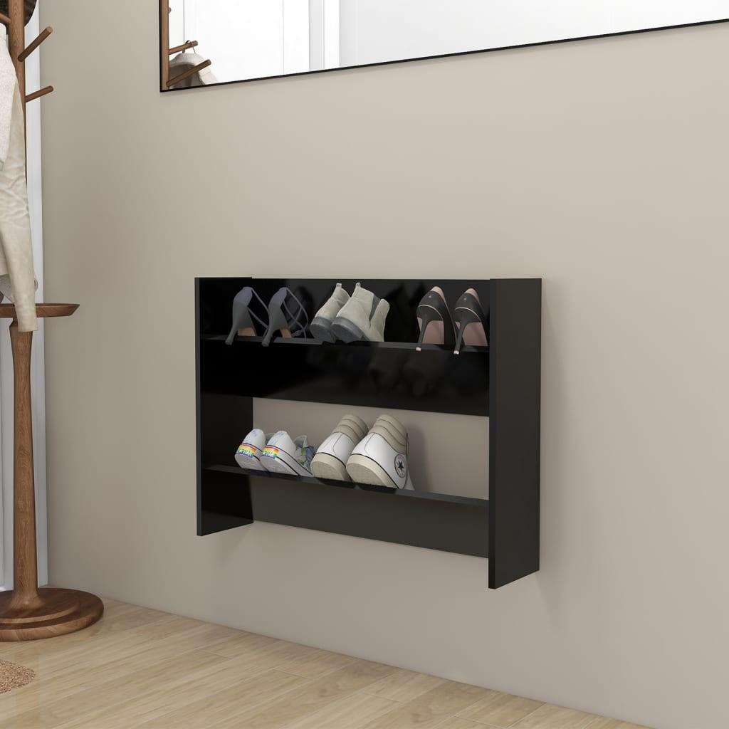 Væghængt skoskab 80x18x60 cm konstrueret træ sort