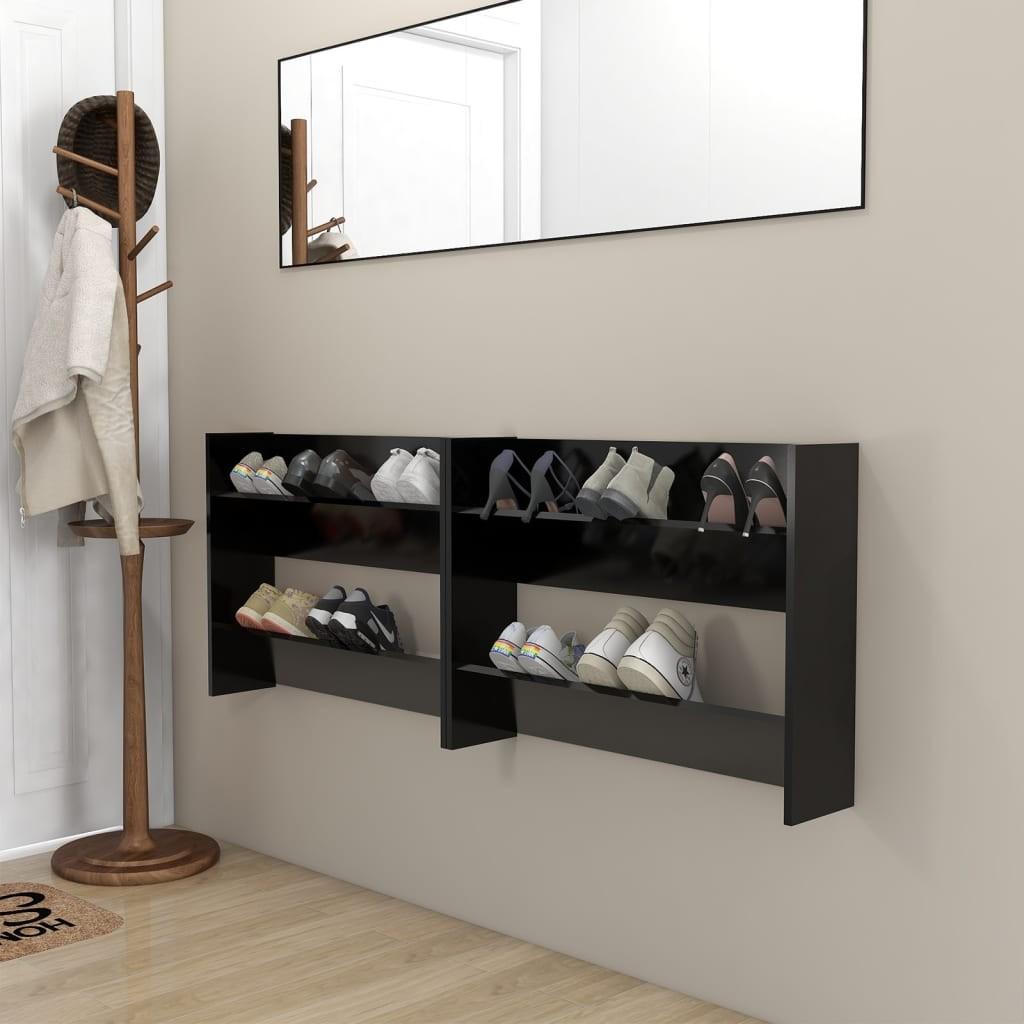 Væghængt skoskab 2 stk. 80x18x60 cm konstrueret træ sort