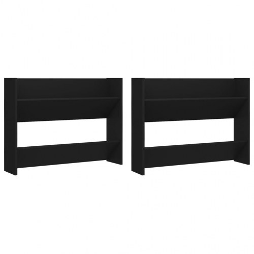 Væghængt skoskab 2 stk. 80x18x60 cm konstrueret træ sort
