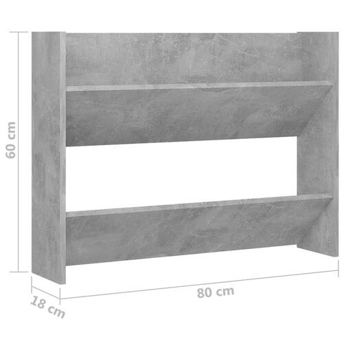 Væghængt skoskab 80x18x60 cm konstrueret træ betongrå