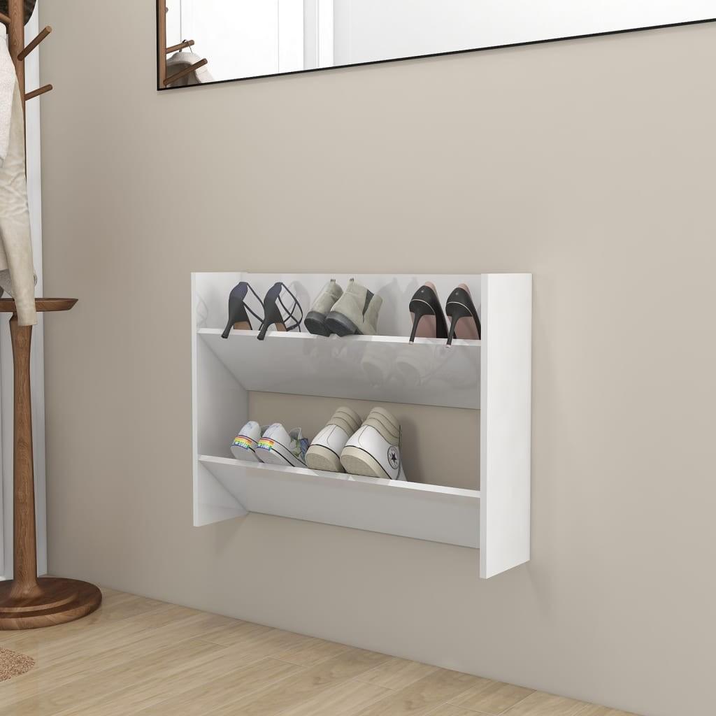 Væghængt skoskab 80x18x60 cm spånplade hvid højglans