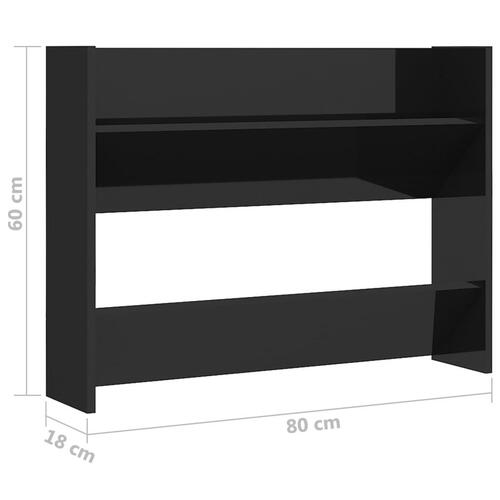 Skoreol til væg 2 stk. 80x18x60cm konstrueret træ sort højglans