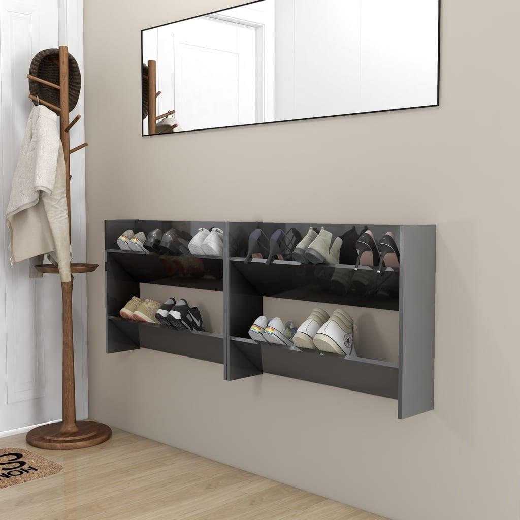 Væghængte skoskabe 2 stk. 80x18x60 cm spånplade grå højglans