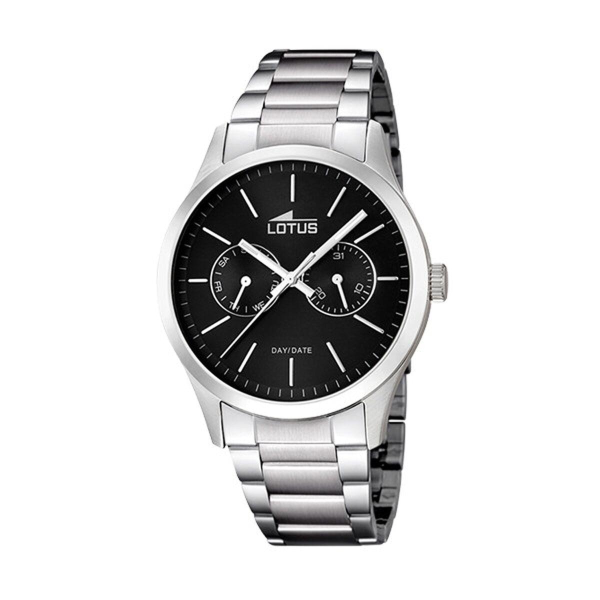 Lotus 15954/3 herreur - sort skive, sølvfarvet lænke, 43 mm billede