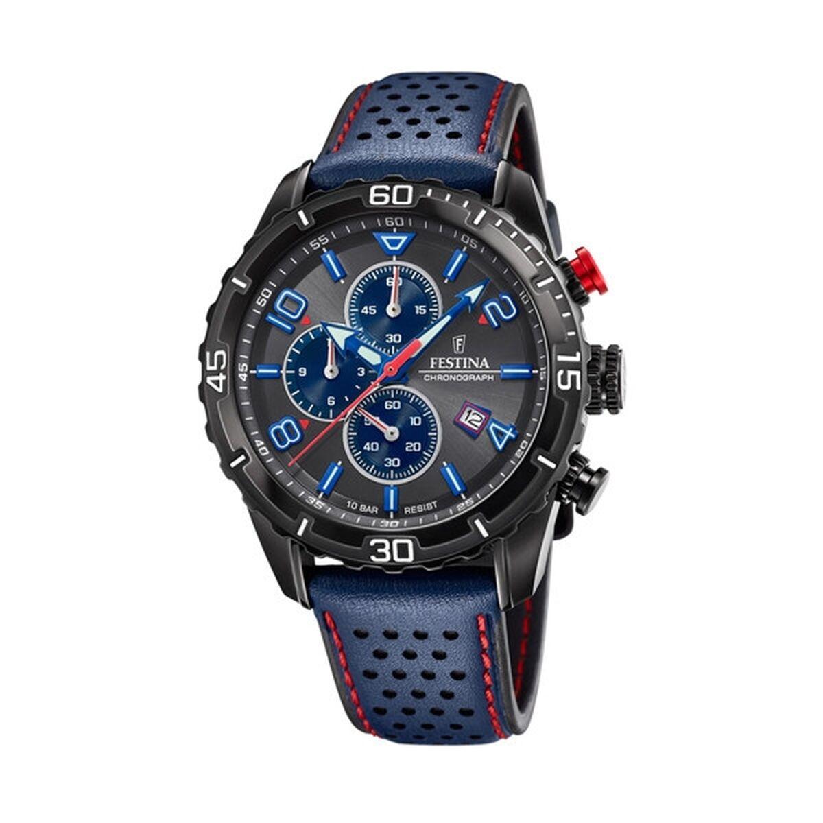 Festina herreur F20519/3 - grå kronograf, blå læderrem billede