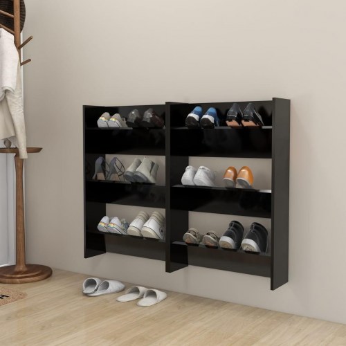 Væghængte skoreoler 2 stk. 60x18x90 cm konstrueret træ sort