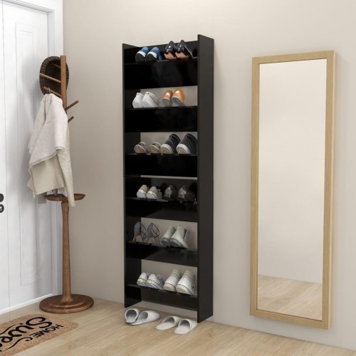 Væghængte skoreoler 2 stk. 60x18x90 cm konstrueret træ sort