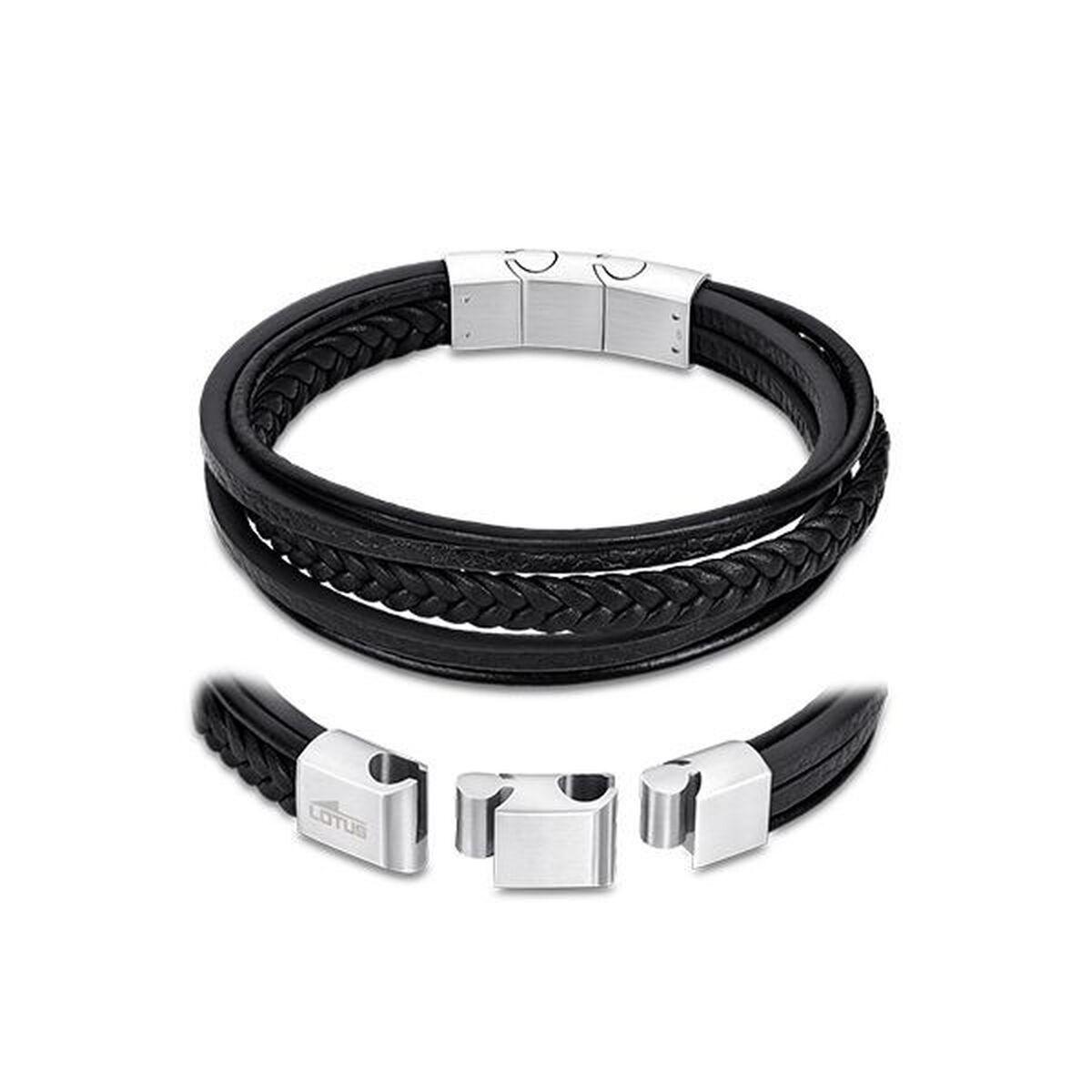 Lotus LS2051-2/3 armbånd til mænd - sort læderlook og stål-lås billede