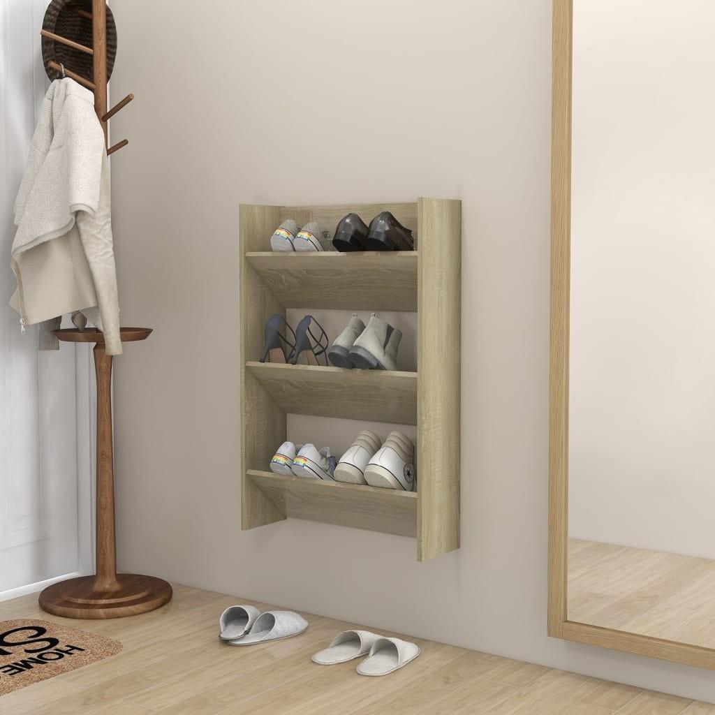 Væghængt skoskab 60x18x90 cm spånplade sonoma-eg