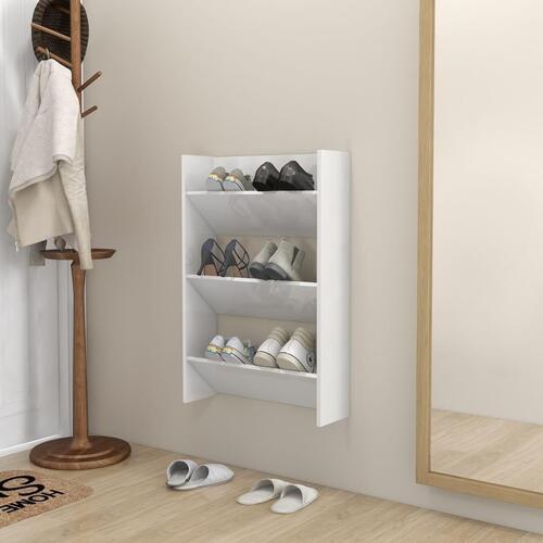 Væghængt skoskab 60x18x90 cm spånplade hvid højglans