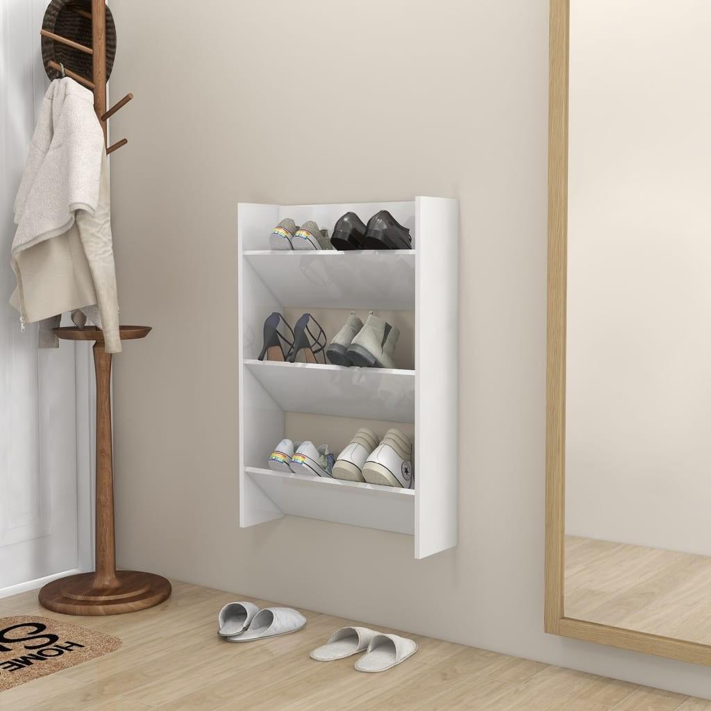 Væghængt skoskab 60x18x90 cm spånplade hvid højglans