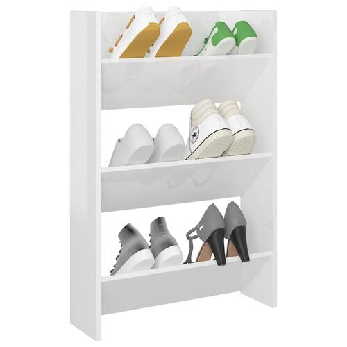 Væghængt skoskab 60x18x90 cm spånplade hvid højglans