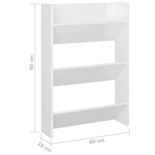 Væghængt skoskab 60x18x90 cm spånplade hvid højglans