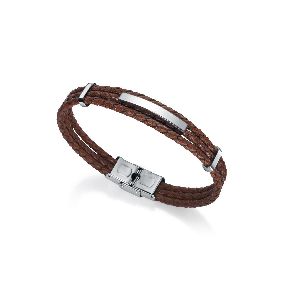 Armbånd til mænd 75245P01011 - brun læderlook og stål billede