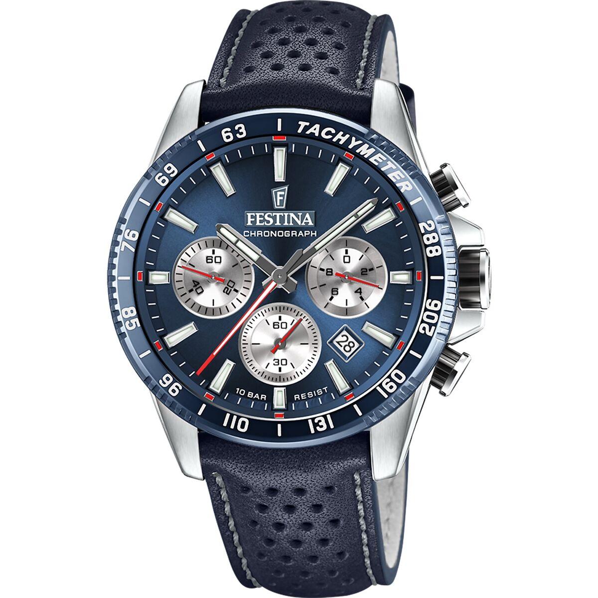 Festina F20561/2 herreur - blå kronograf med læderrem billede