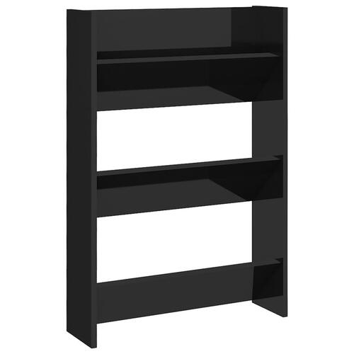 Væghængt skoreol 60x18x90 cm konstrueret træ sort højglans