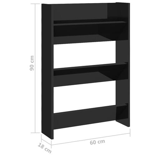 Væghængt skoreol 60x18x90 cm konstrueret træ sort højglans