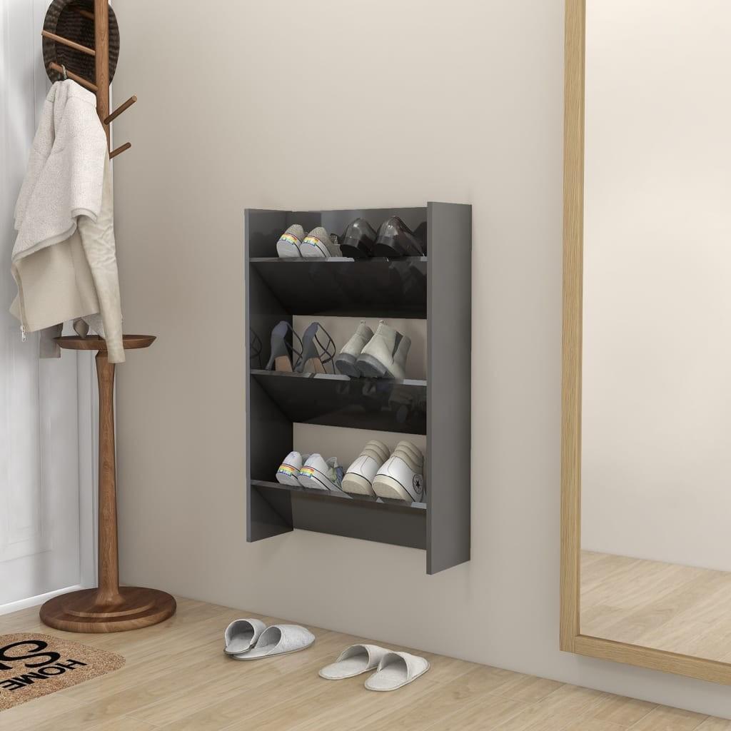 Væghængt skoreol 60x18x90 cm konstrueret træ grå højglans