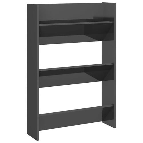 Væghængt skoreol 60x18x90 cm konstrueret træ grå højglans