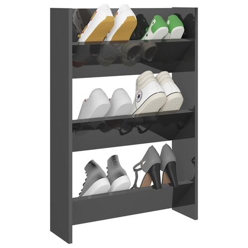 Væghængt skoreol 60x18x90 cm konstrueret træ grå højglans