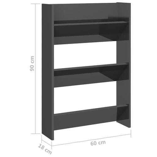 Væghængt skoreol 60x18x90 cm konstrueret træ grå højglans