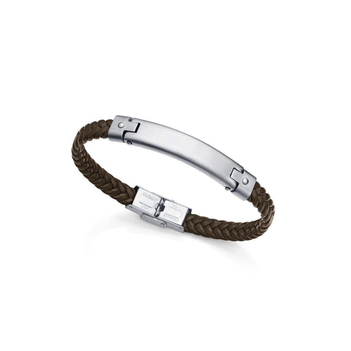 Armbånd til mænd, brun flet med stålplade billede