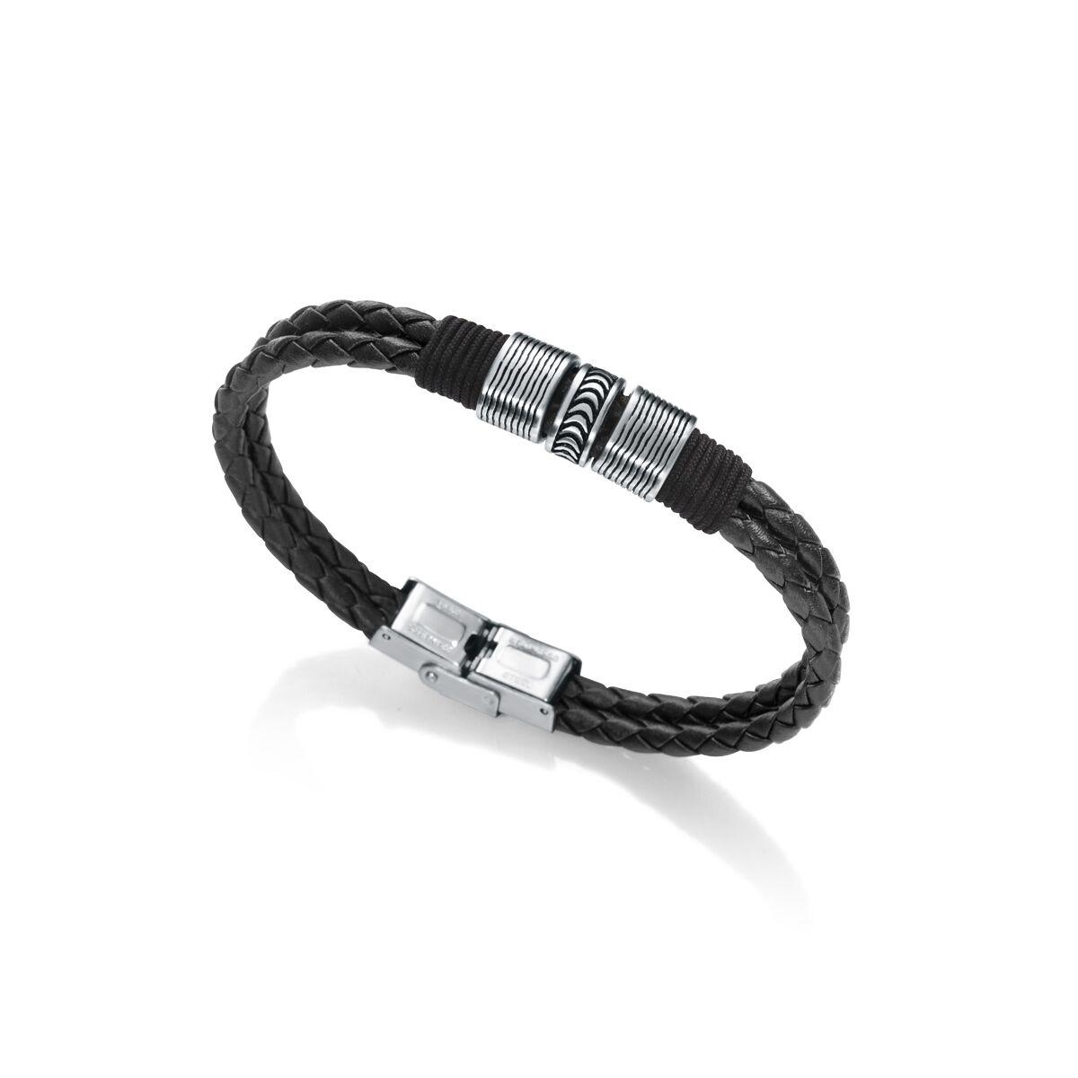 Armbånd til mænd 6464P01010 - flettet sort med stål-detaljer billede