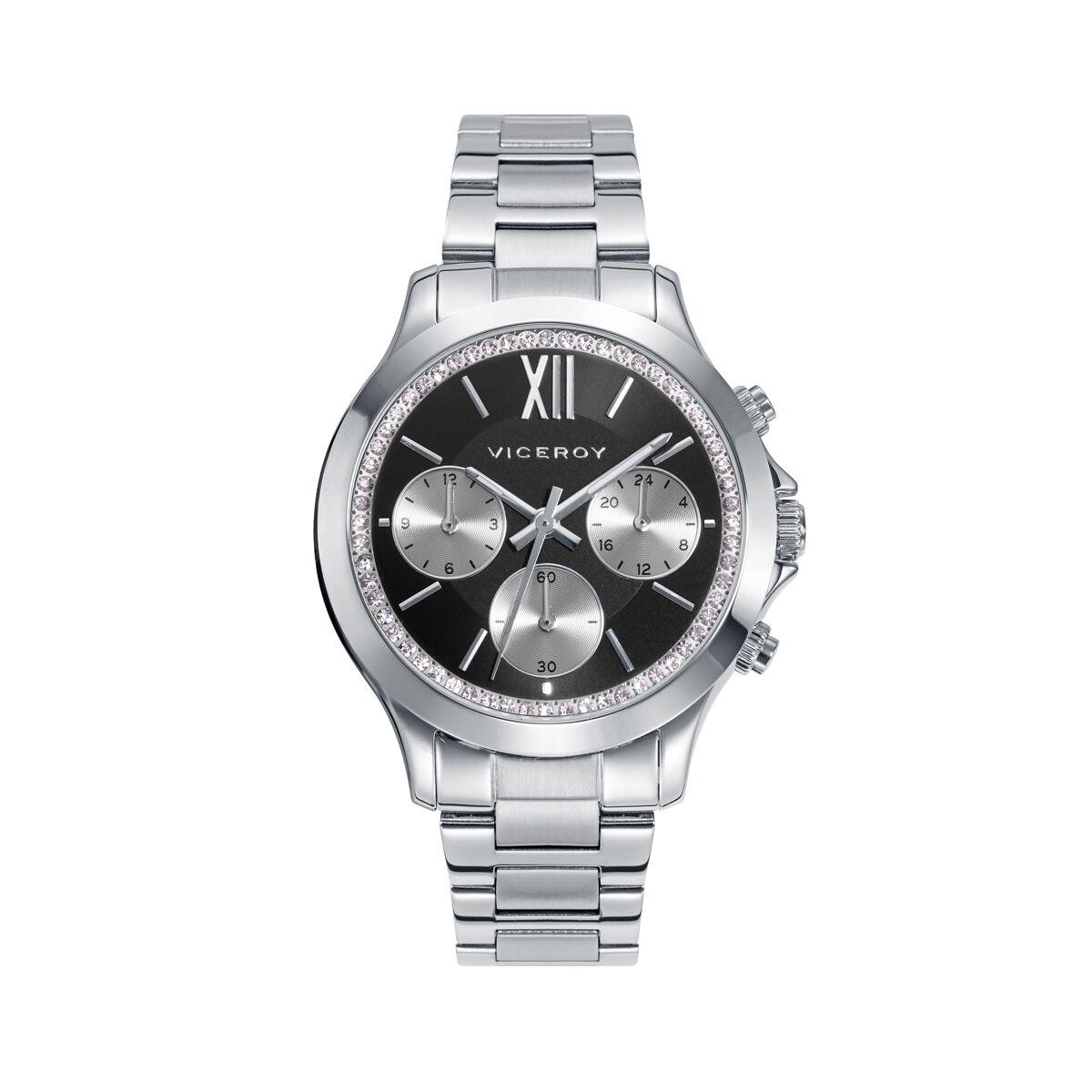 Dameur 42434-53 - sort/sølv (Ø 38 mm) billede