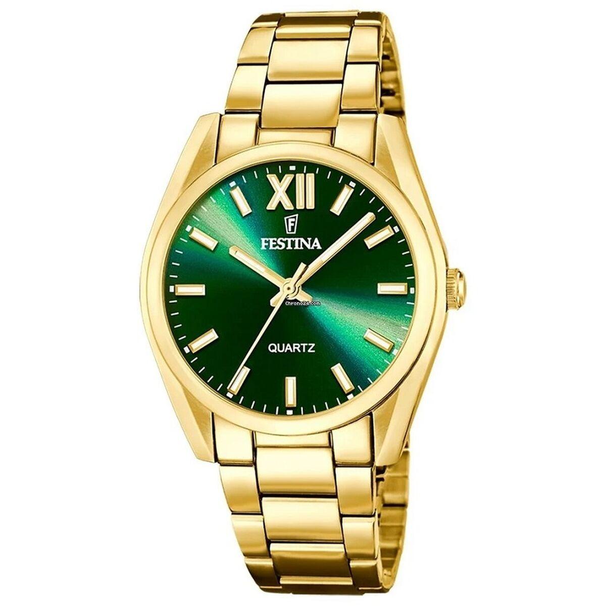 Festina F20640/9 dameur - grønt armbåndsur i rustfrit stål, guldfarvet lænke billede