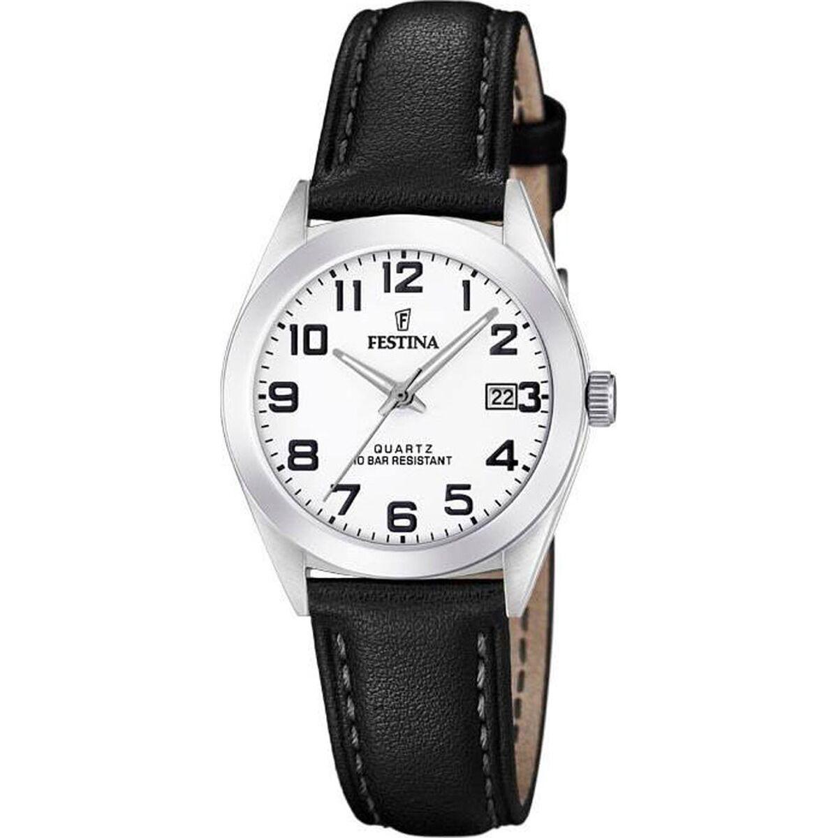 Festina F20447/1 børneur - armbåndsur i stål med læderrem, hvid/sort Ø 29 mm billede