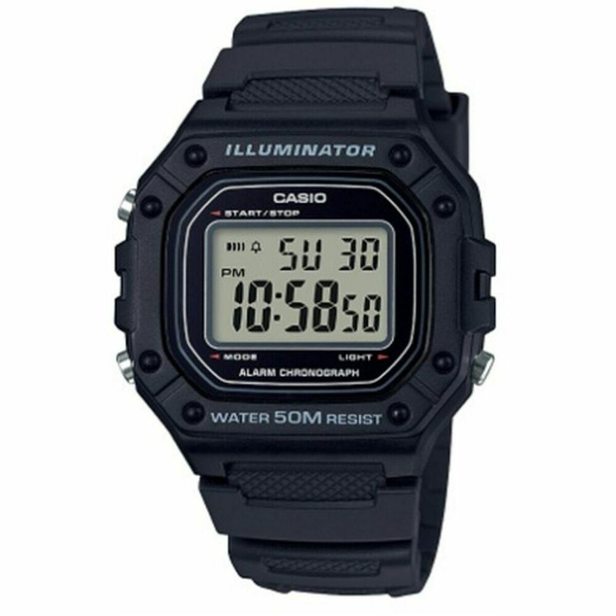 Herreur Casio W-218H-1AVEF - sort digitalt armbåndsur 43 mm billede