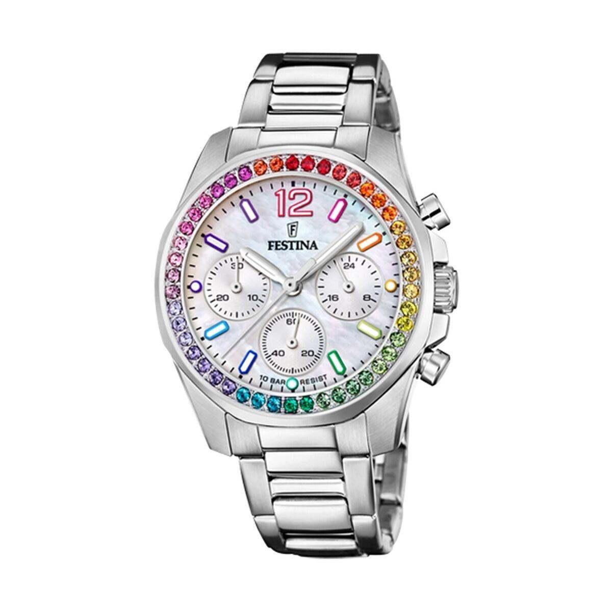 Festina F20606/2 dameur - armbåndsur i stål med farvede sten billede