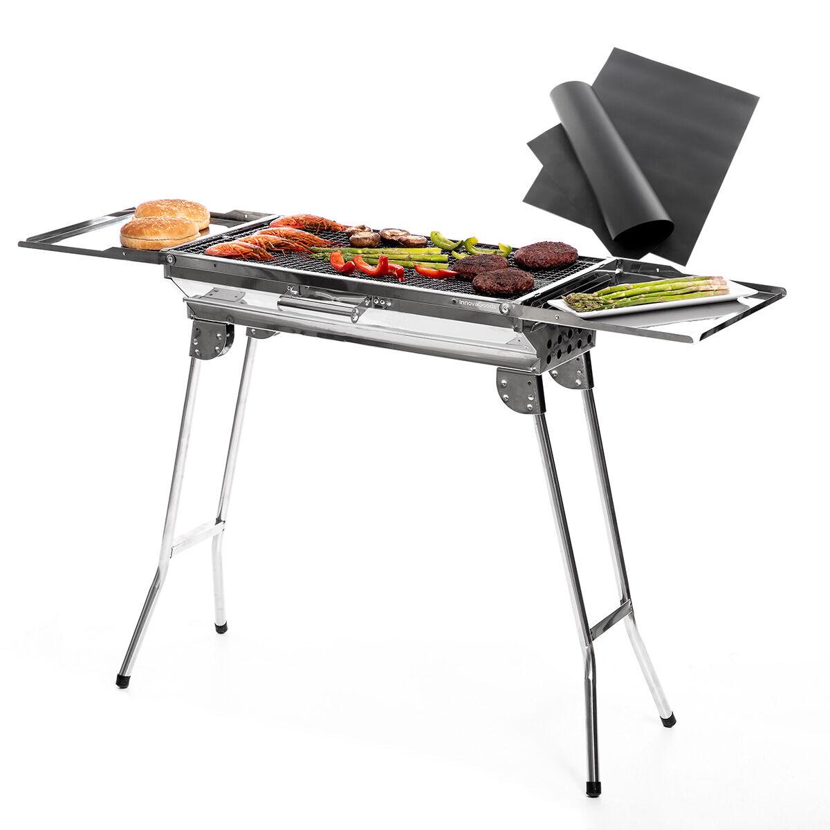 Sammenklappelig kulgrill i rustfrit stål + ovn- og grillmåtter (2 stk.) billede
