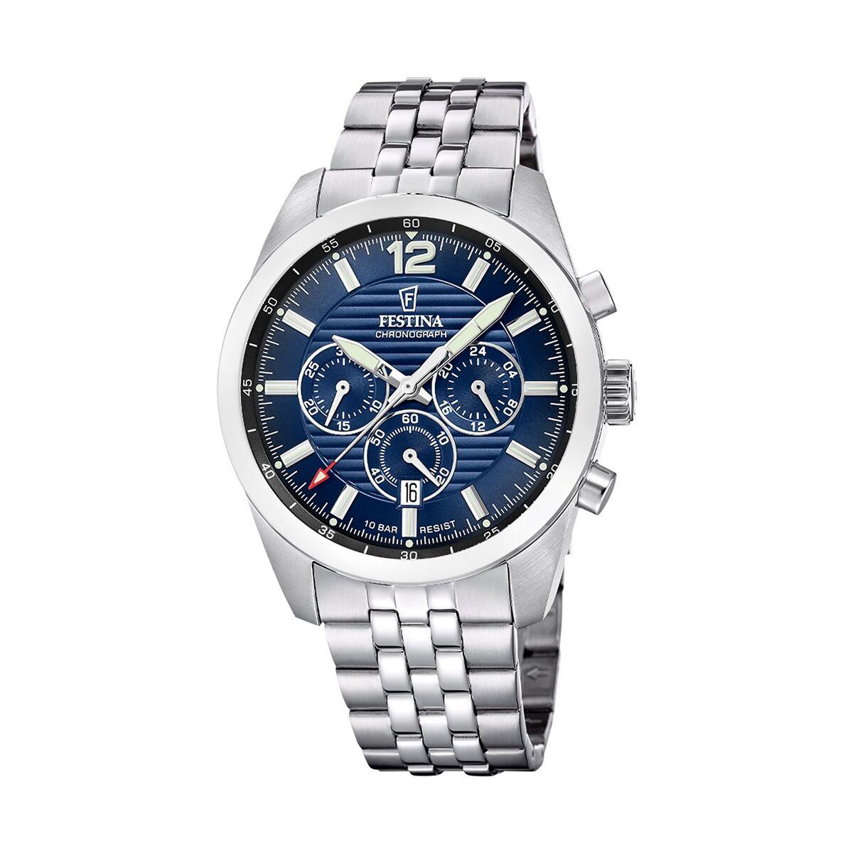 Festina herreur F20742/4 - kronograf i stÃ¥l med blÃ¥ skive billede