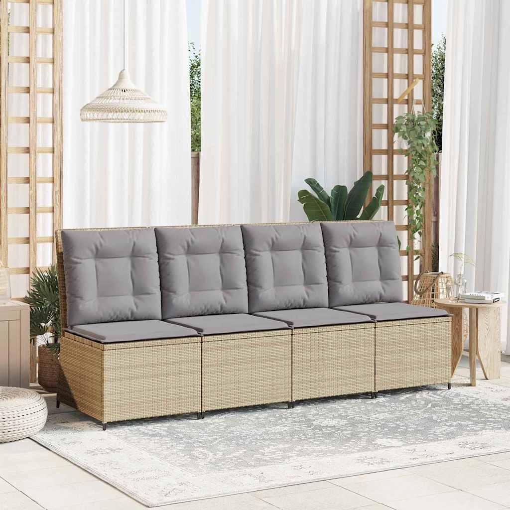 Havemøbelsofa med pude - beige og grå polyrattan, recliner
