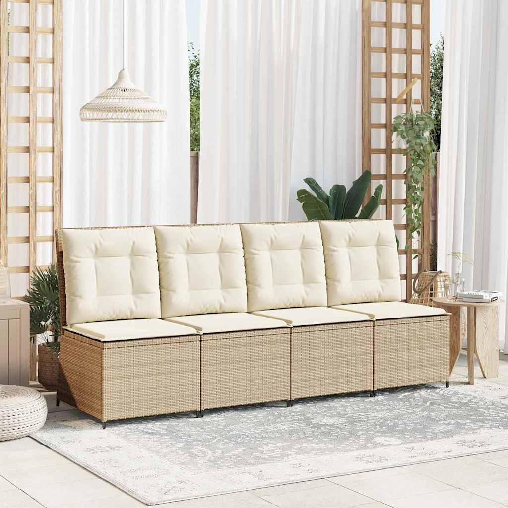 Havemøbelsofa med puder - sort og cremehvid polyrattan, recliner