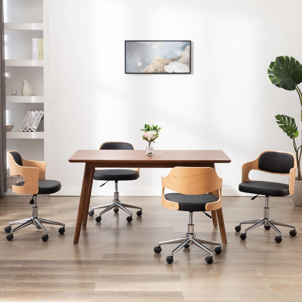 drejelige spisebordsstole 4 stk. bøjet træ og kunstlæder sort