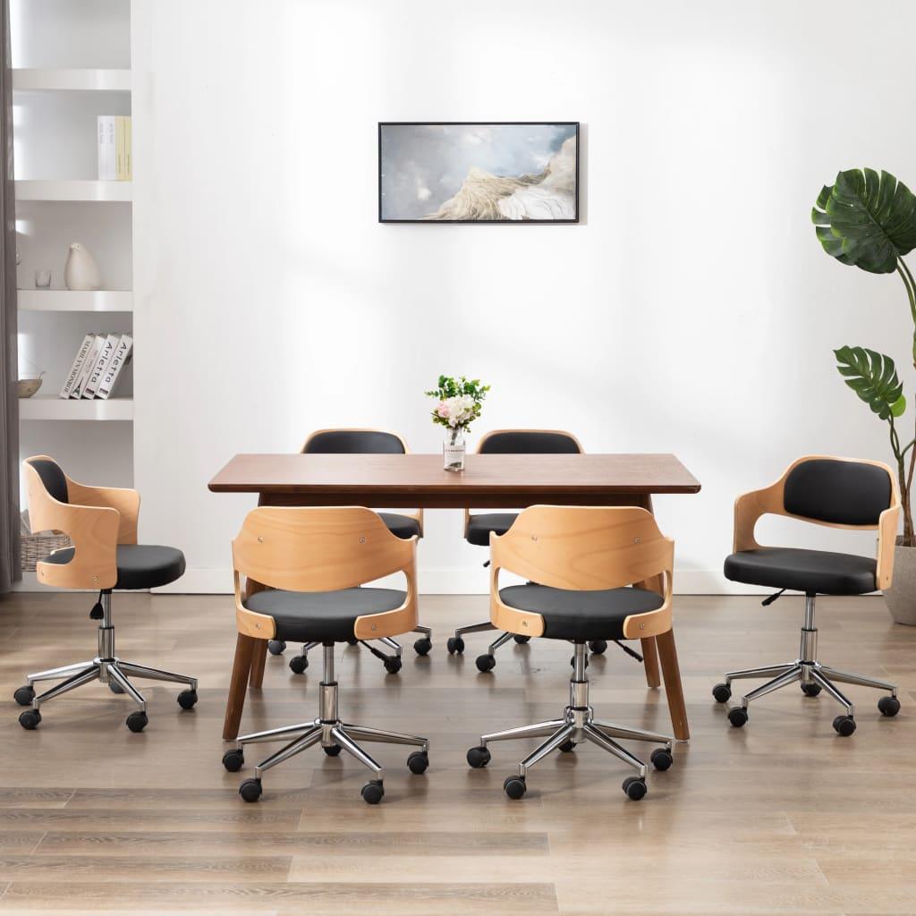 drejelige spisebordsstole 6 stk. bøjet træ og kunstlæder sort