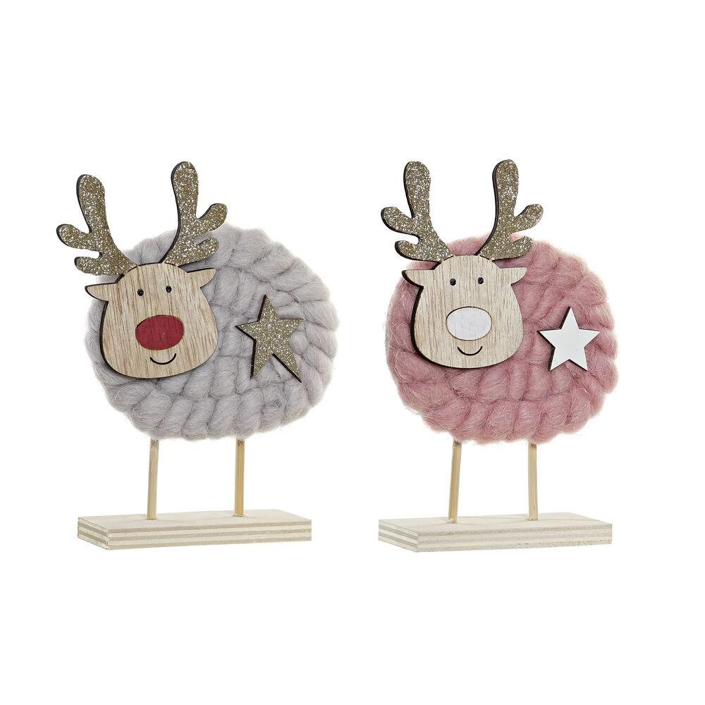 Juledekoration - rensdyr i polyester og træ, 2 stk. (10 × 4 × 16 cm)