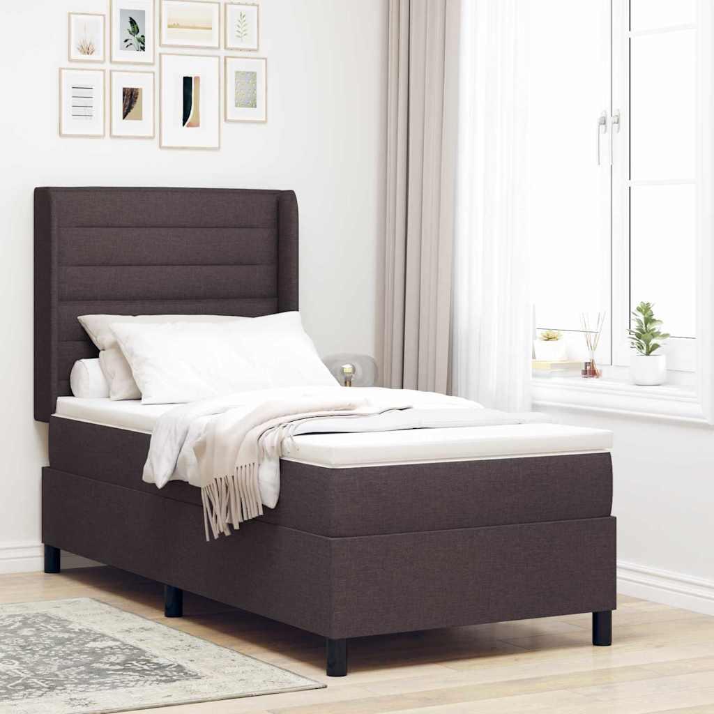 LED Box Spring Bed med madras Mørk Brun 90 x 190 cm Stof billede